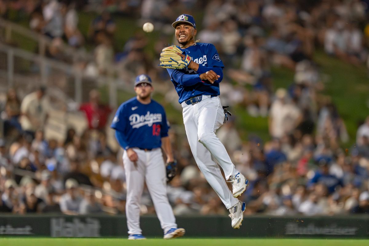 Los Angeles Dodgers shortstop Mookie Betts (50) fielding and returning a ground ball to first base for an out during an MLB spring training baseball game against the San Diego Padres on March 20th, 2026 in Glendale, AZ. Los Angeles Dodgers shortstop Mookie Betts (50) fielding and returning a ground ball to first base for an out during an MLB spring training baseball game against the San Diego Padres on March 20th, 2026 in Glendale, AZ.