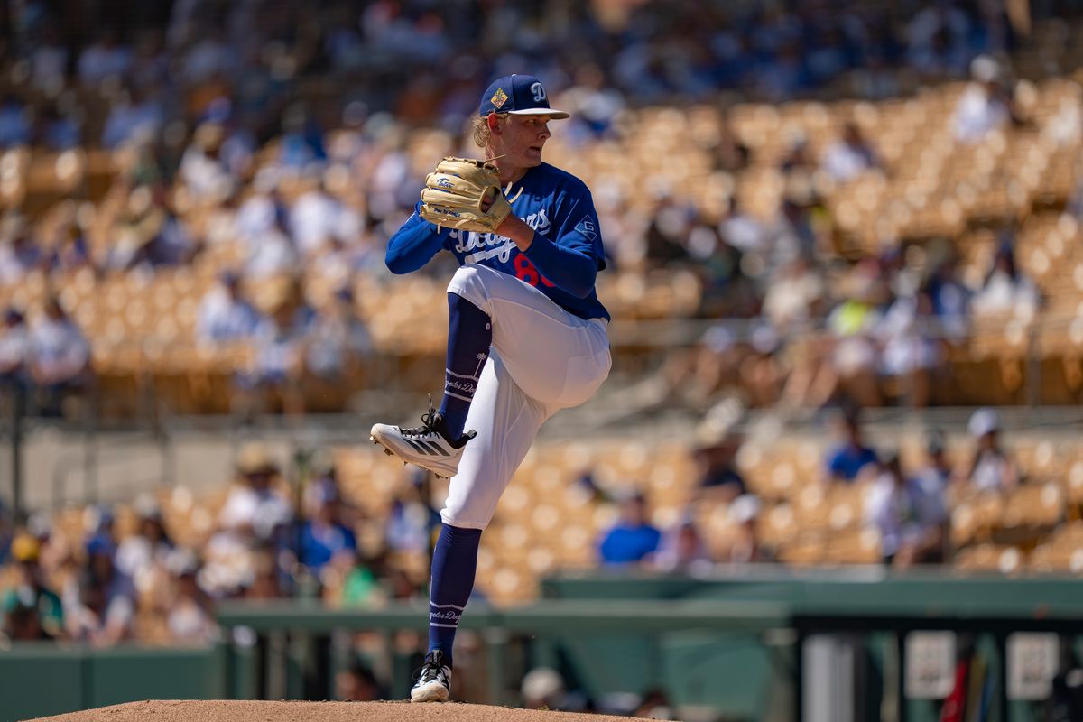 Los Angeles Dodgers pitcher Emmet Sheehan (80) pitching during an MLB spring training baseball game against the Las Vegas A’s on March 21st, 2026 in Glendale, AZ. Los Angeles Dodgers pitcher Emmet Sheehan (80) pitching during an MLB spring training baseball game against the Las Vegas A’s on March 21st, 2026 in Glendale, AZ.