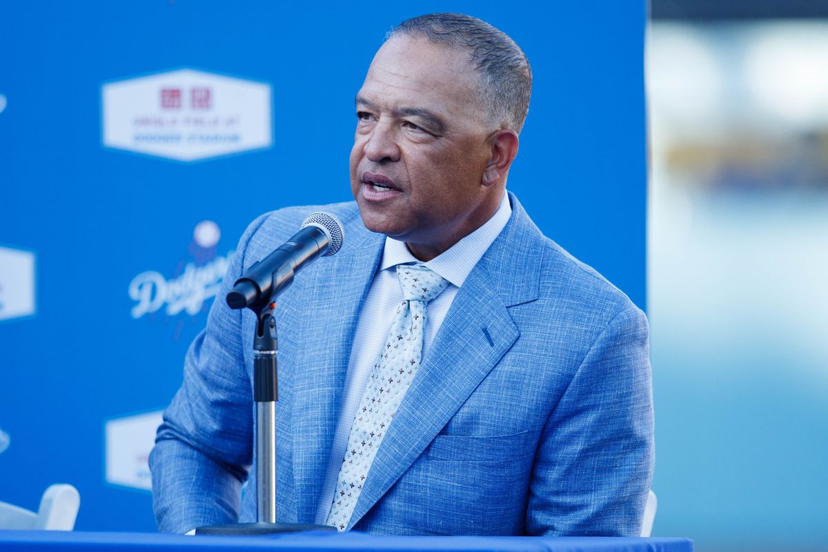 Los Angeles Dodgers manager Dave Roberts speaks during a UNIQLO partnership press conference on March 25, 2026 in Los Angeles, California.