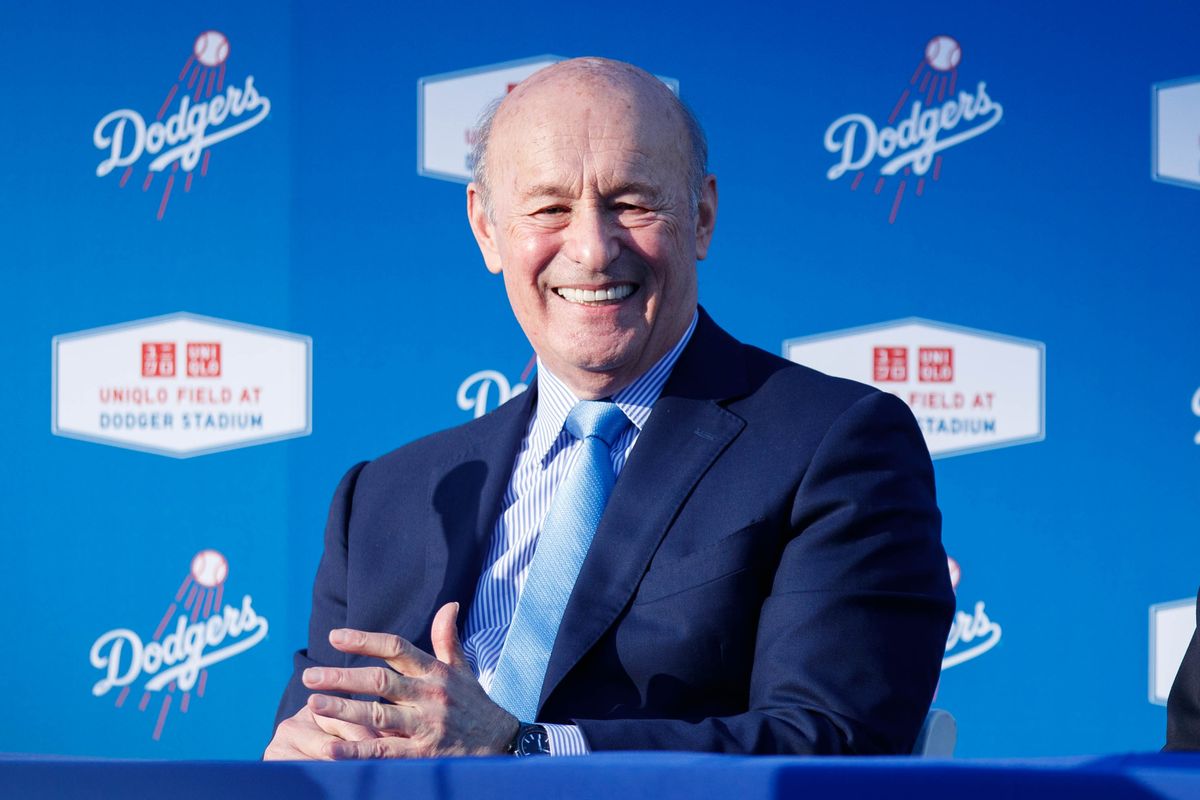 Los Angeles Dodgers founder & CEO Stan Kasten laughs during a UNIQLO partnership press conference on March 25, 2026 in Los Angeles, California.