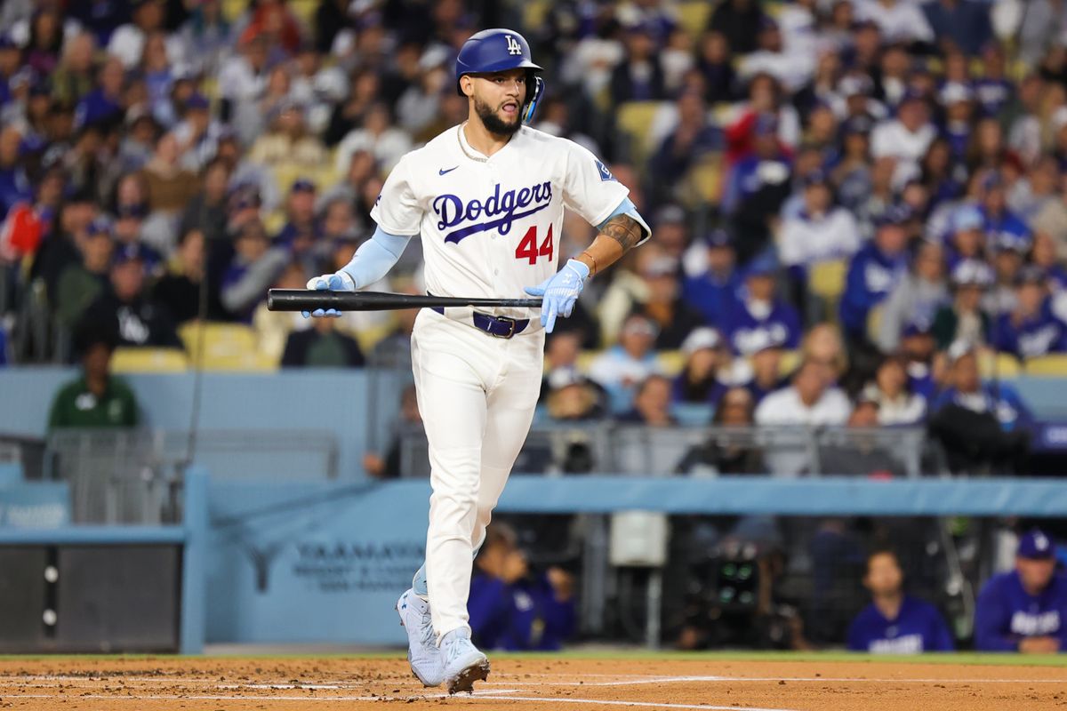 Andy Pages #44 of the Los Angeles Dodgers at the plate during an MLB game against the New York Mets on April 13, 2026 in Los Angeles, CA. Andy Pages #44 of the Los Angeles Dodgers at the plate during an MLB game against the New York Mets on April 13, 2026 in Los Angeles, CA.