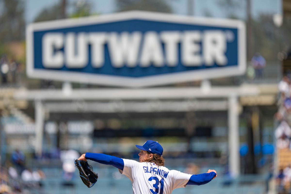Los Angeles Dodgers pitcher Tyler Glasnow (31) pitching during an MLB baseball game against the Miami Marlins on April 29th, 2026 in Los Angeles, CA.