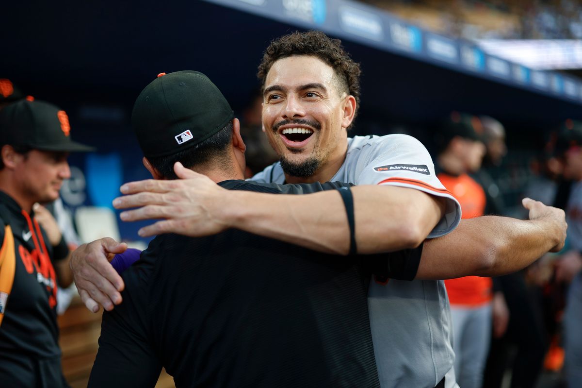 Willy Adames #2 of the San Francisco Giants smiles prior to a game against the Los Angeles Dodgers at Dodger Stadium on May 14, 2026 in Los Angeles, CA. Willy Adames #2 of the San Francisco Giants smiles prior to a game against the Los Angeles Dodgers at Dodger Stadium on May 14, 2026 in Los Angeles, CA.