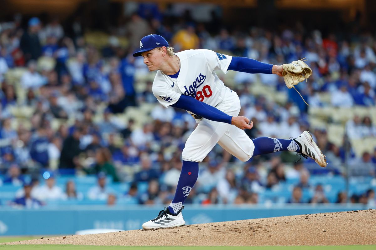 Emmet Sheehan #80 of the Los Angeles Dodgers pitches against the San Francisco Giants at Dodger Stadium on May 14, 2026 in Los Angeles, CA. Emmet Sheehan #80 of the Los Angeles Dodgers pitches against the San Francisco Giants at Dodger Stadium on May 14, 2026 in Los Angeles, CA.
