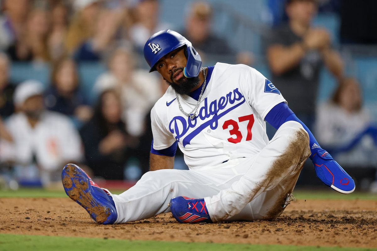 Teoscar Hernandez #37 of the Los Angeles Dodgers scores against the San Francisco Giants at Dodger Stadium on May 14, 2026 in Los Angeles, CA. Teoscar Hernandez #37 of the Los Angeles Dodgers scores against the San Francisco Giants at Dodger Stadium on May 14, 2026 in Los Angeles, CA.