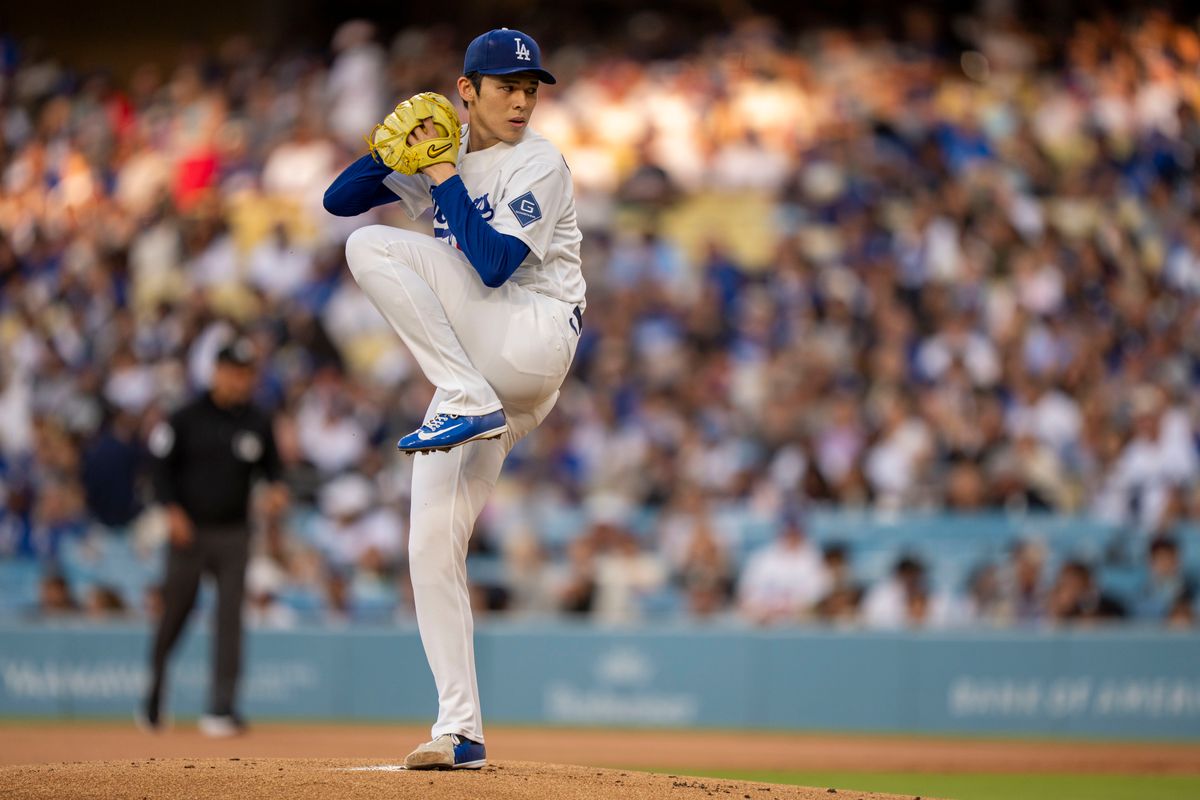 Los Angeles Dodgers pitcher Roki Sasaki (11) pitching during an MLB baseball game against the Baltimore Orioles on June 19th, 2026 in Los Angeles, CA.