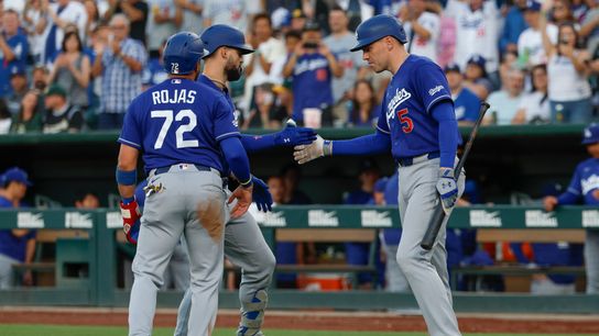 Andy Pages #44 of the Los Angeles Dodgers celebrates his two-run home run against the Athletics at Sutter Health Park on June 29, 2026 in Sacramento, California. 
