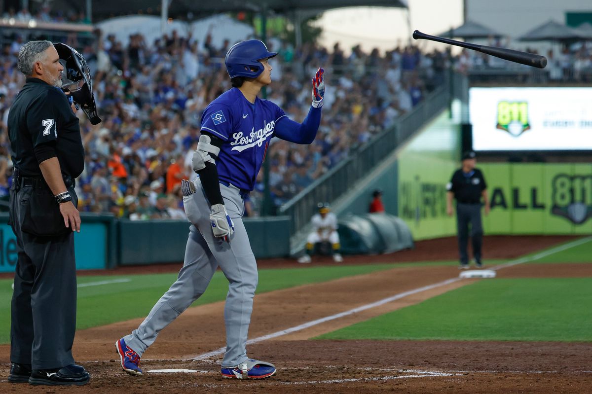 Shohei Ohtani #17 of the Los Angeles Dodgers watches his three-run home run against the Athletics at Sutter Health Park on June 29, 2026 in Sacramento, California. 