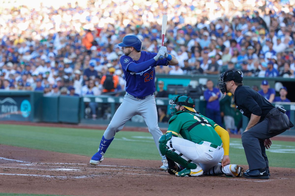 Kyle Tucker #23 of the Los Angeles Dodgers bats against the Athletics at Sutter Health Park on July 1, 2026 in Sacramento, California. Kyle Tucker #23 of the Los Angeles Dodgers bats against the Athletics at Sutter Health Park on July 1, 2026 in Sacramento, California.