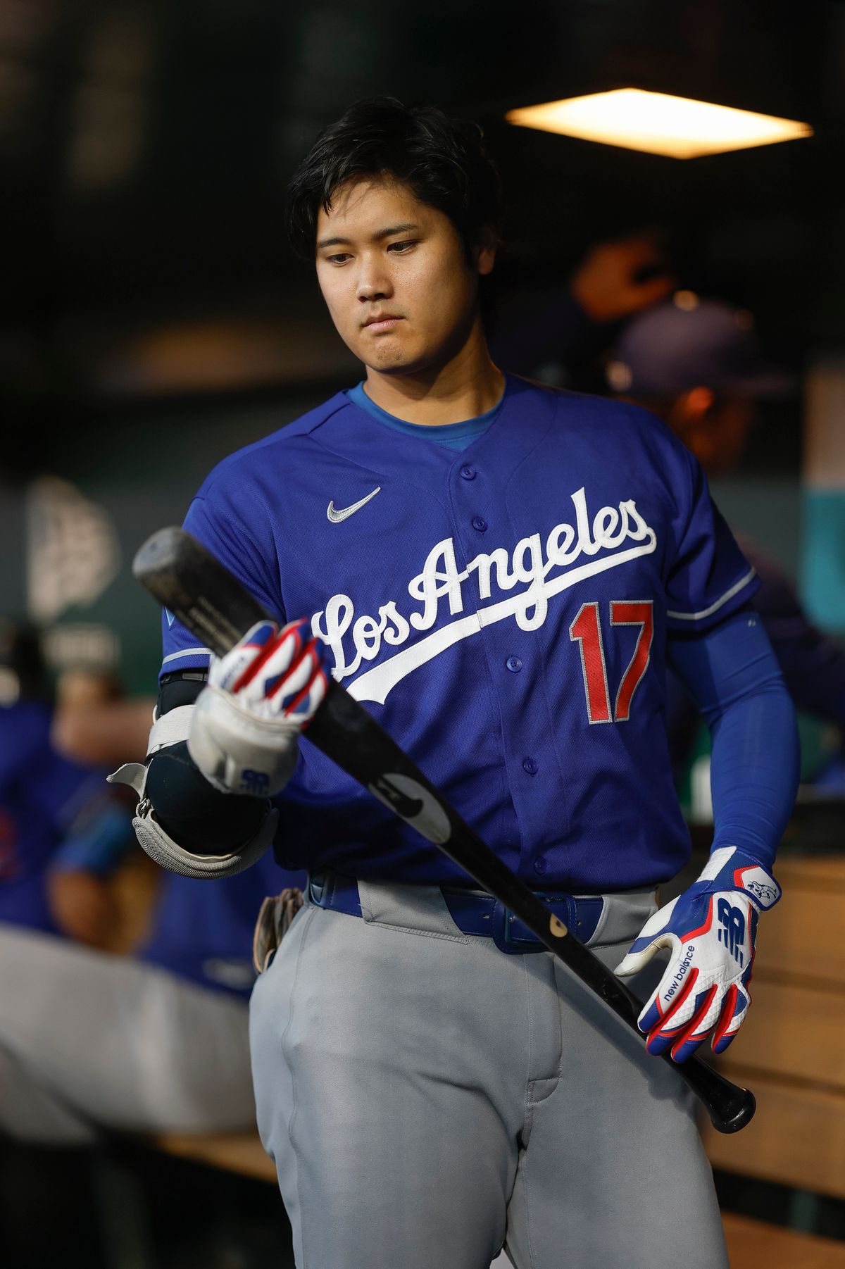 Shohei Ohtani #17 of the Los Angeles Dodgers in the dugout against the Athletics at Sutter Health Park on July 1, 2026 in Sacramento, California. Shohei Ohtani #17 of the Los Angeles Dodgers in the dugout against the Athletics at Sutter Health Park on July 1, 2026 in Sacramento, California.