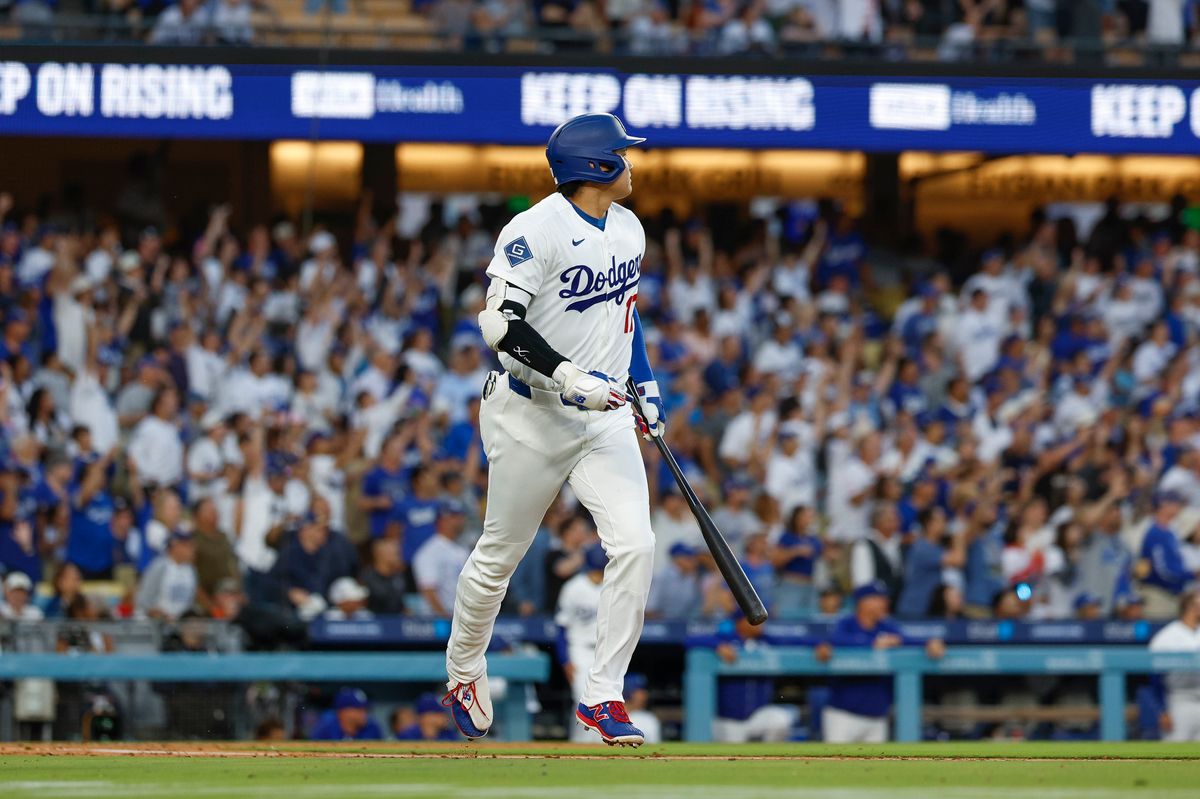 Shohei Ohtani #17 of the Los Angeles Dodgers hits a two-run home run against the Colorado Rockies at Dodger Stadium on July 06, 2026 in Los Angeles, California. Shohei Ohtani #17 of the Los Angeles Dodgers hits a two-run home run against the Colorado Rockies at Dodger Stadium on July 06, 2026 in Los Angeles, California.