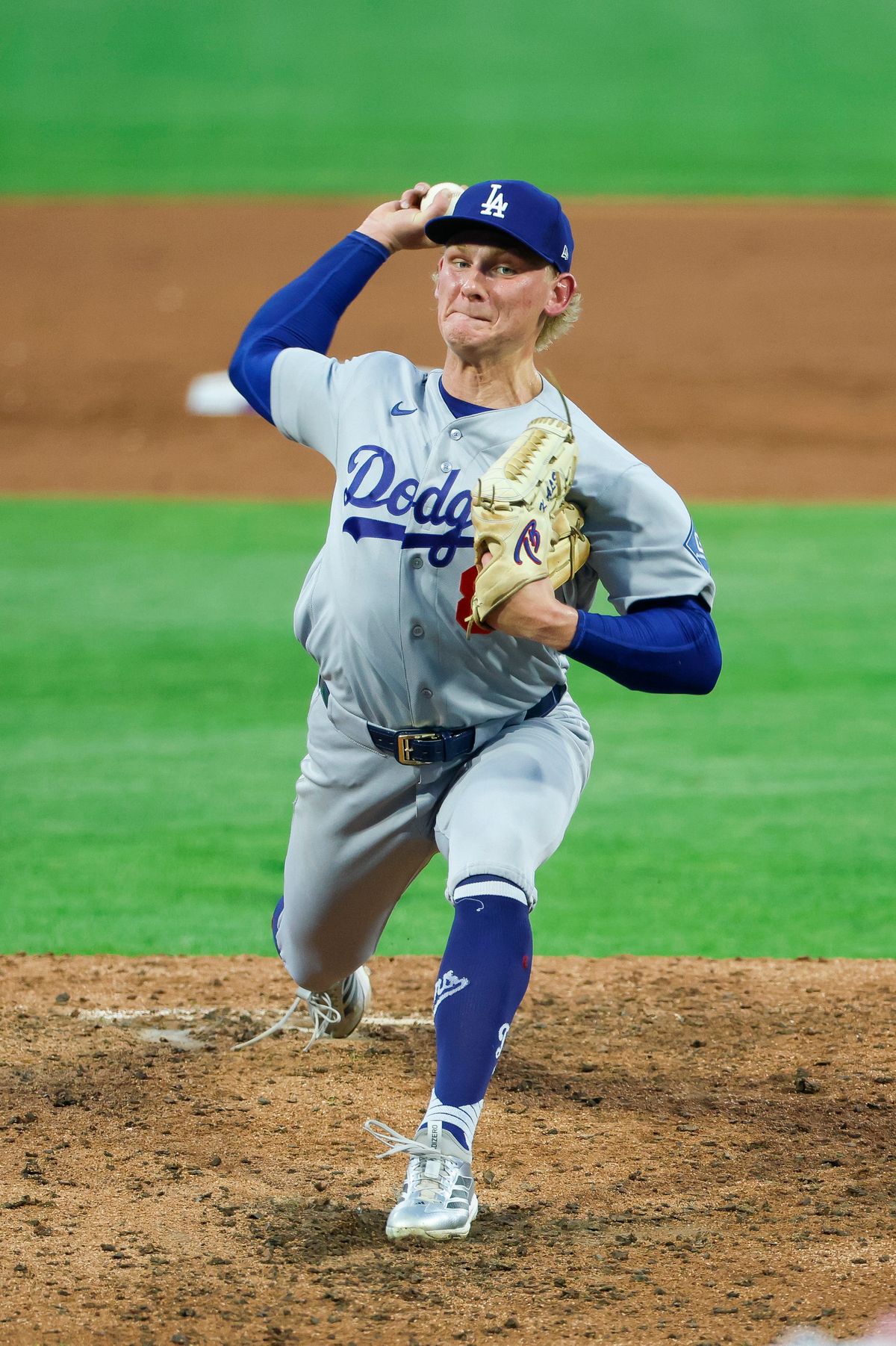 Emmet Sheehan #80 of the Los Angeles Dodgers pitches against the Philadelphia Phillies at Citizens Bank Park on July 20, 2026 in Philadelphia, Pennsylvania.