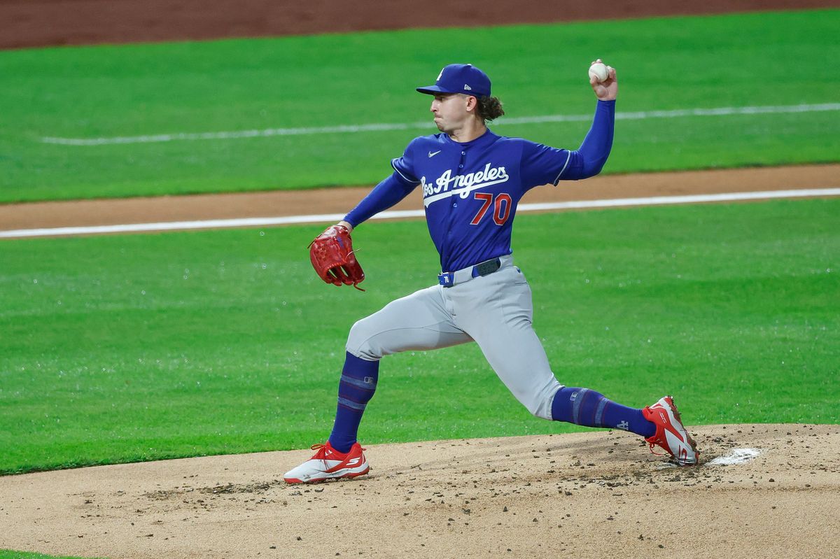 Justin Wrobleski #70 of the Los Angeles Dodgers pitches against the Philadelphia Phillies at Citizens Bank Park on July 21, 2026 in Philadelphia, Pennsylvania. Justin Wrobleski #70 of the Los Angeles Dodgers pitches against the Philadelphia Phillies at Citizens Bank Park on July 21, 2026 in Philadelphia, Pennsylvania.