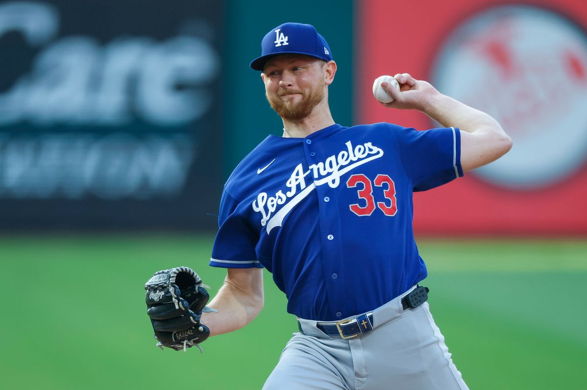 Eric Lauer #33 of the Los Angeles Dodgers pitches against the Philadelphia Phillies at Citizens Bank Park on July 22, 2026 in Philadelphia, Pennsylvania.