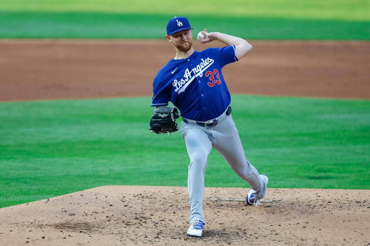 Eric Lauer #33 of the Los Angeles Dodgers pitches against the Philadelphia Phillies at Citizens Bank Park on July 22, 2026 in Philadelphia, Pennsylvania.
