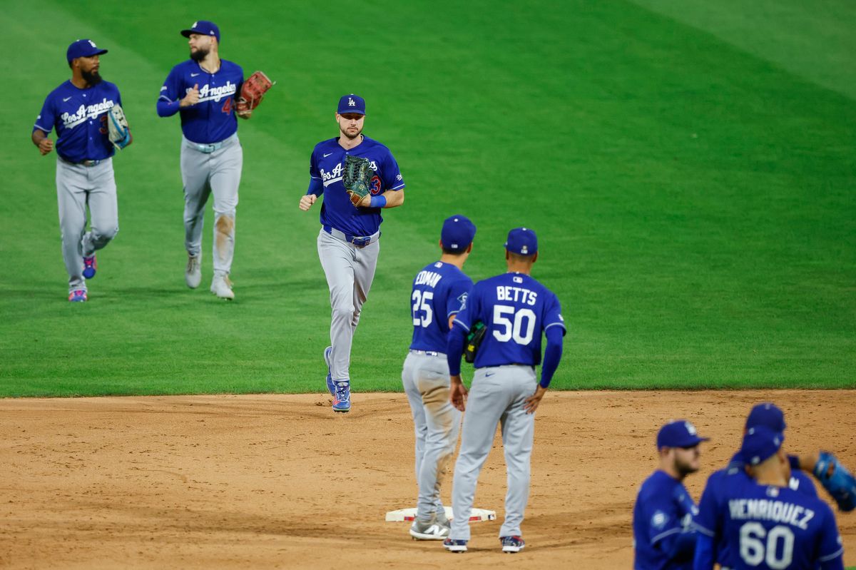 The Dodgers celebrate a team victory over the Philadelphia Phillies at Citizens Bank Park on July 22, 2026 in Philadelphia, Pennsylvania.
