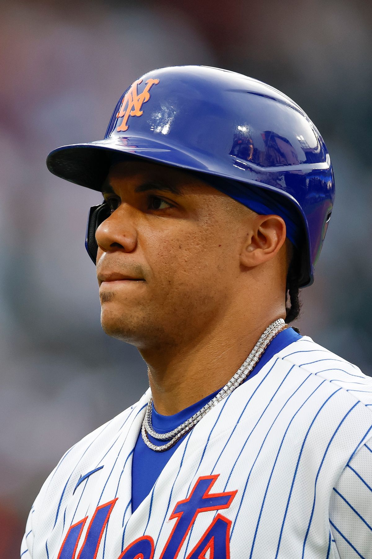 Juan Soto #22 of the New York Mets looks on against the Los Angeles Dodgers at Citi Field on July 24, 2026 in New York, New York. Juan Soto #22 of the New York Mets looks on against the Los Angeles Dodgers at Citi Field on July 24, 2026 in New York, New York.