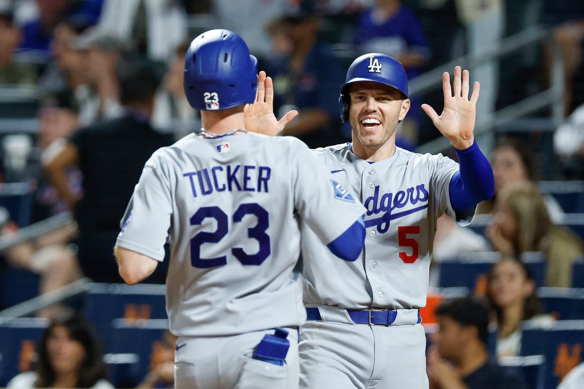 Kyle Tucker #23 of the Los Angeles Dodgers celebrates his home run against the New York Mets at Citi Field on July 24, 2026 in New York, New York. Kyle Tucker #23 of the Los Angeles Dodgers celebrates his home run against the New York Mets at Citi Field on July 24, 2026 in New York, New York.