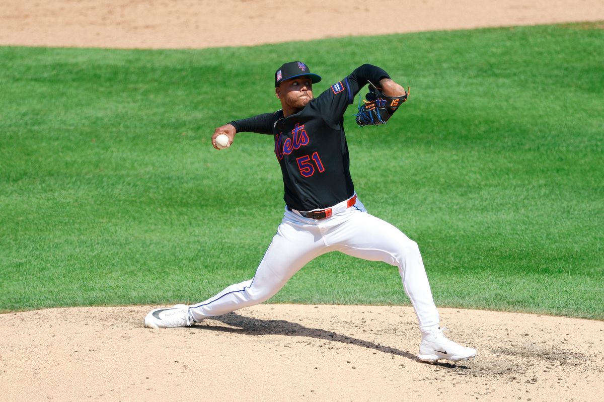Freddy Peralta #51 of the New York Mets pitches against the Los Angeles Dodgers at Citi Field on July 26, 2026 in New York, New York. Freddy Peralta #51 of the New York Mets pitches against the Los Angeles Dodgers at Citi Field on July 26, 2026 in New York, New York.