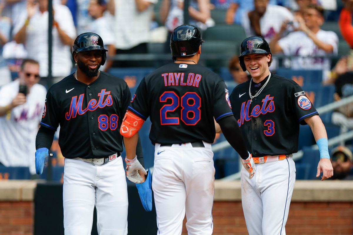 Tyrone Taylor #28 of the New York Mets celebrates his home run against the Los Angeles Dodgers at Citi Field on July 26, 2026 in New York, New York. Tyrone Taylor #28 of the New York Mets celebrates his home run against the Los Angeles Dodgers at Citi Field on July 26, 2026 in New York, New York.