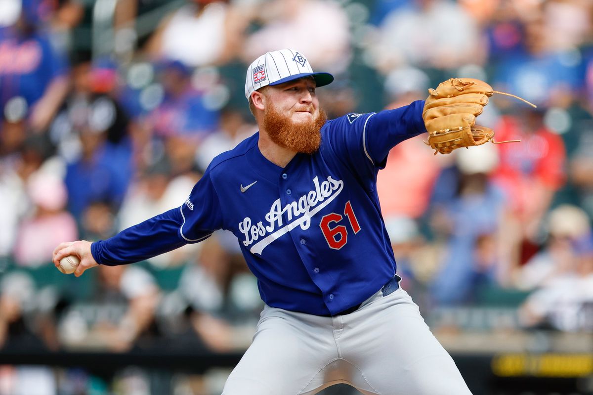 Will Klein #61 of the Los Angeles Dodgers pitches against the New York Mets at Citi Field on July 26, 2026 in New York, New York. Will Klein #61 of the Los Angeles Dodgers pitches against the New York Mets at Citi Field on July 26, 2026 in New York, New York.