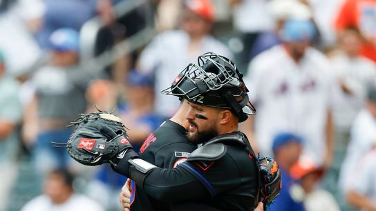 Devin Williams #38 and Luis Torrens #13 of the New York Mets celebrate a team victory against the Los Angeles Dodgers at Citi Field on July 26, 2026 in New York, New York. Devin Williams #38 and Luis Torrens #13 of the New York Mets celebrate a team victory against the Los Angeles Dodgers at Citi Field on July 26, 2026 in New York, New York.