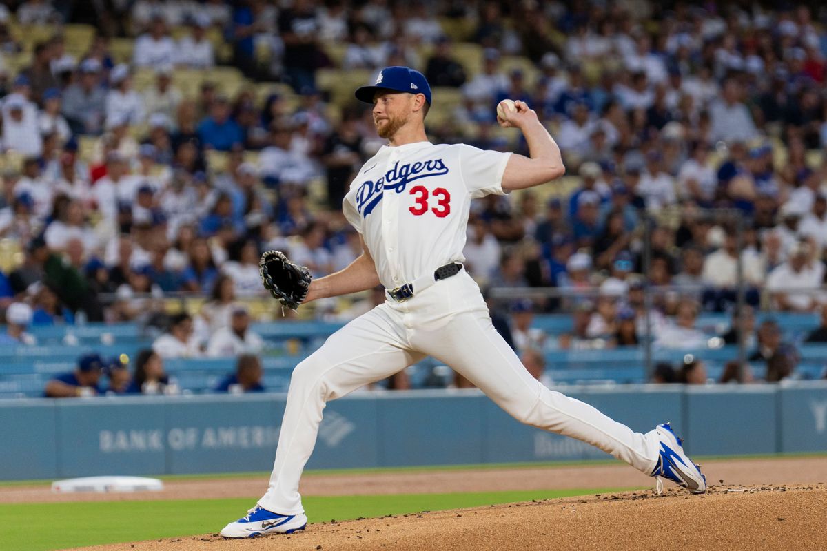 Eric Lauer #33 of the Los Angeles Dodgers throws a pitch during an MLB baseball game against the St. Louis Cardinals, Tuesday September 1st, 2026 in Los Angeles, California.