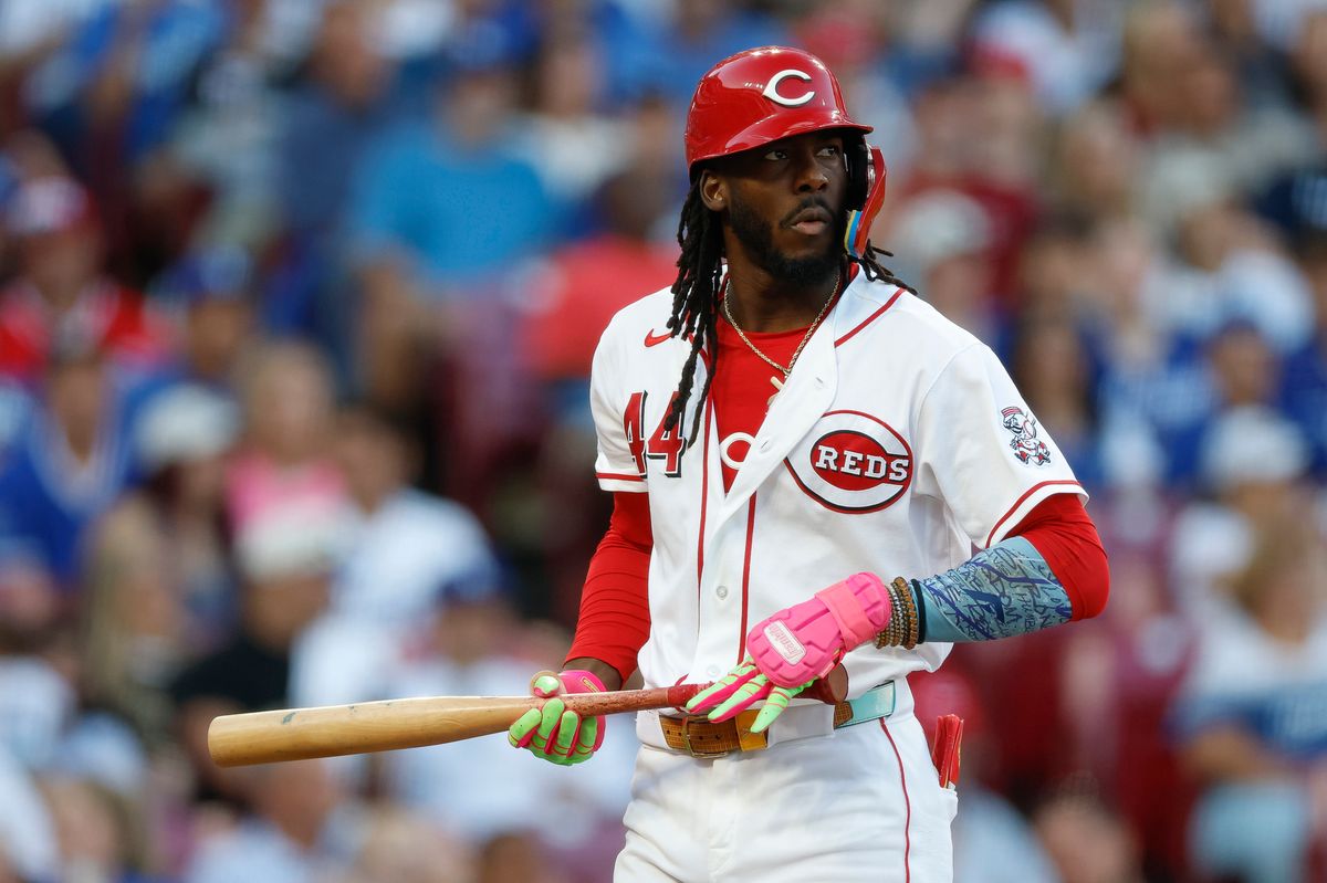 Elly De La Cruz #44 of the Cincinnati Reds reacts against the Los Angeles Dodgers at Great American Ball Park on September 14, 2026 in Cincinnati, Ohio. Elly De La Cruz #44 of the Cincinnati Reds reacts against the Los Angeles Dodgers at Great American Ball Park on September 14, 2026 in Cincinnati, Ohio.