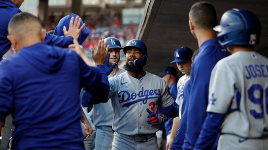 Dodgers clinch 14th consecutive postseason berth in Cincinnati taken at Great American Ball Park (Los Angeles Dodgers). Photo by Robert Sloter - The Sporting Tribune