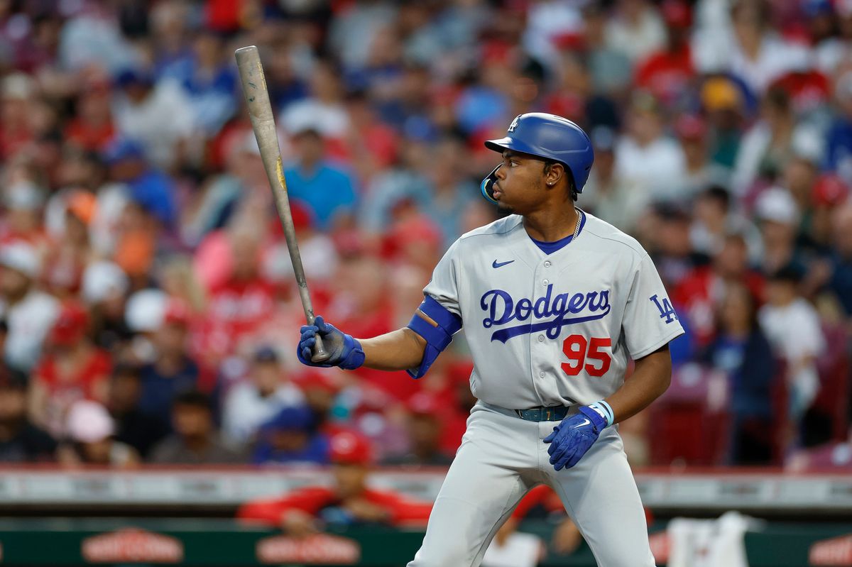 Josue de Paula #95 of the Los Angeles Dodgers at bat against the Cincinnati Reds at Great American Ball Park on September 14, 2026 in Cincinnati, Ohio. Josue de Paula #95 of the Los Angeles Dodgers at bat against the Cincinnati Reds at Great American Ball Park on September 14, 2026 in Cincinnati, Ohio.