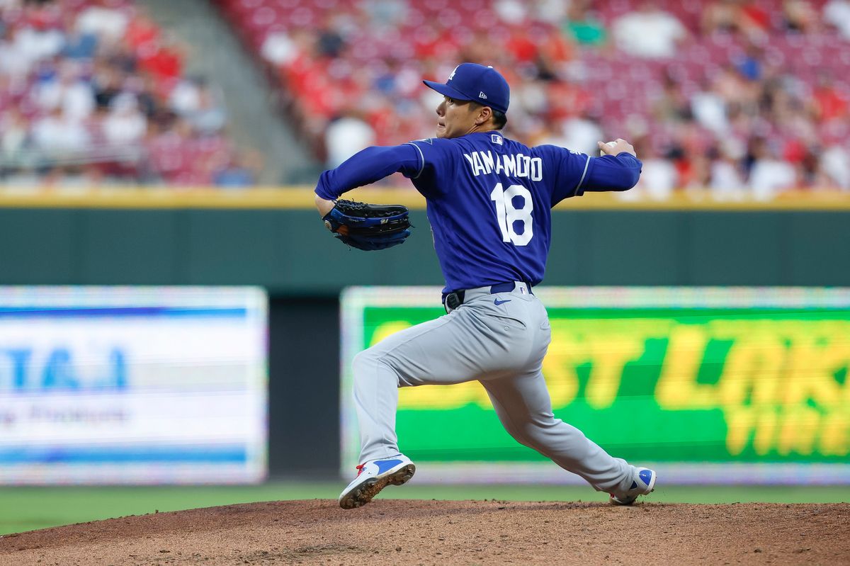 Yoshinobu Yamamoto #18 of the Los Angeles Dodgers pitches against the Cincinnati Reds at Great American Ball Park on September 15, 2026 in Cincinnati, Ohio. Yoshinobu Yamamoto #18 of the Los Angeles Dodgers pitches against the Cincinnati Reds at Great American Ball Park on September 15, 2026 in Cincinnati, Ohio.