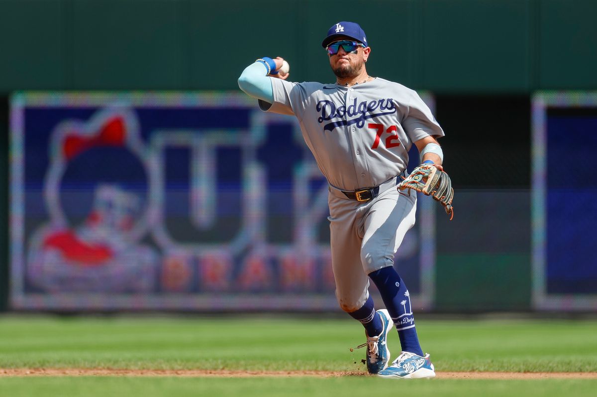 Miguel Rojas #72 of the Los Angeles Dodgers throws to first base for an out against the Cincinnati Reds at Great American Ball Park on September 17, 2026 in Cincinnati, Ohio. Miguel Rojas #72 of the Los Angeles Dodgers throws to first base for an out against the Cincinnati Reds at Great American Ball Park on September 17, 2026 in Cincinnati, Ohio.
