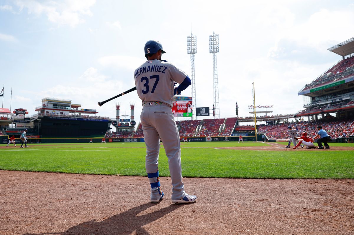 Teoscar Hernandez #37 of the Los Angeles Dodgers stands on deck against the Cincinnati Reds at Great American Ball Park on September 17, 2026 in Cincinnati, Ohio. Teoscar Hernandez #37 of the Los Angeles Dodgers stands on deck against the Cincinnati Reds at Great American Ball Park on September 17, 2026 in Cincinnati, Ohio.