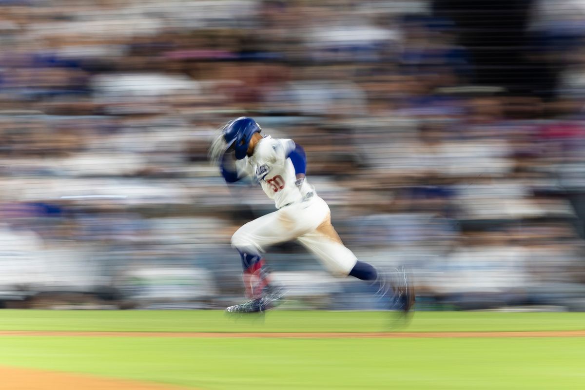 Los Angeles Dodgers shortstop Mookie Betts (50) running to first base during a MLB baseball game against the San Diego Padres, Tuesday September 22, 2026 in Los Angeles, California. Los Angeles Dodgers shortstop Mookie Betts (50) running to first base during a MLB baseball game against the San Diego Padres, Tuesday September 22, 2026 in Los Angeles, California.