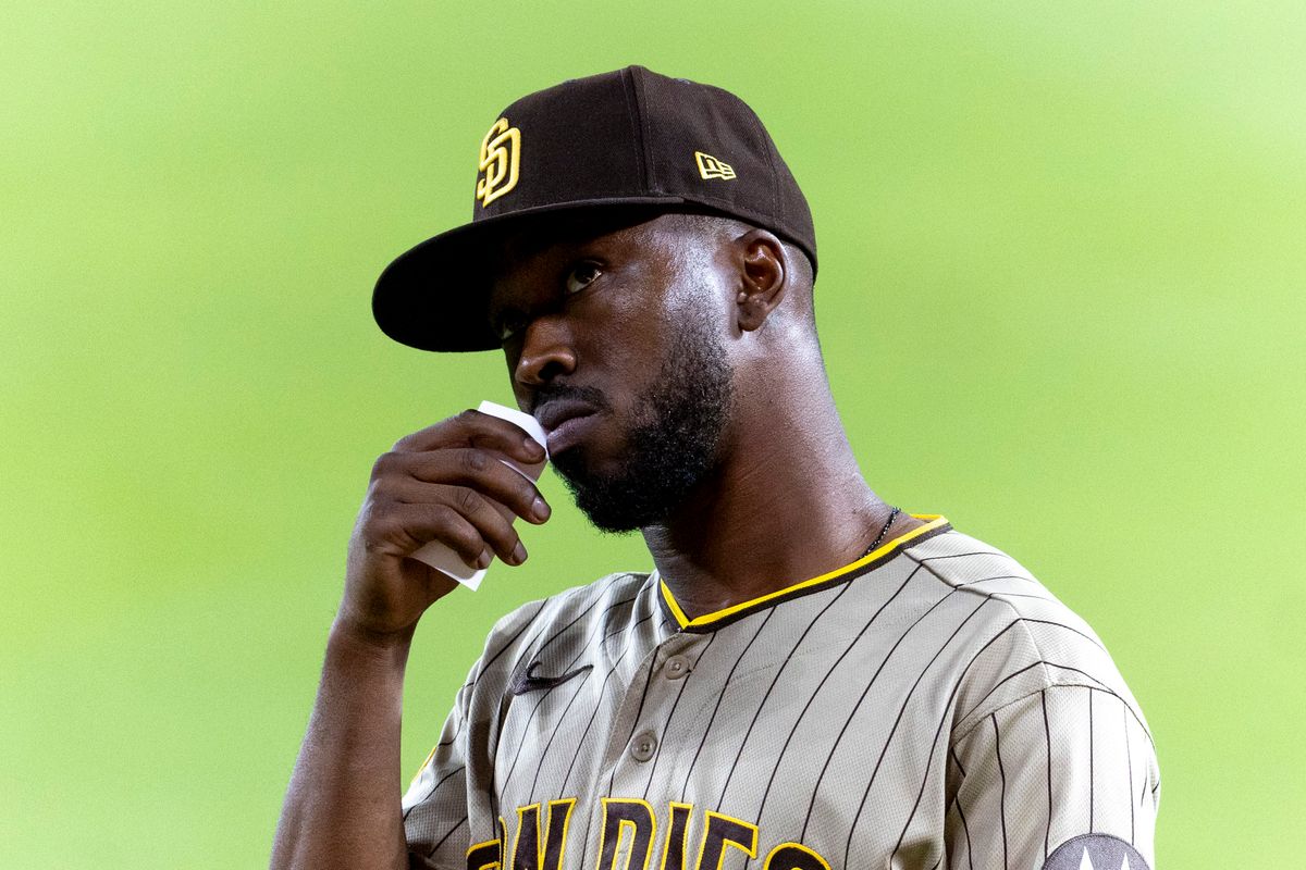 San Diego Padres left fielder Samad Taylor (0) in the outfield during a MLB baseball game against the Los Angeles Dodgers, Tuesday September 22, 2026 in Los Angeles, California. San Diego Padres left fielder Samad Taylor (0) in the outfield during a MLB baseball game against the Los Angeles Dodgers, Tuesday September 22, 2026 in Los Angeles, California.