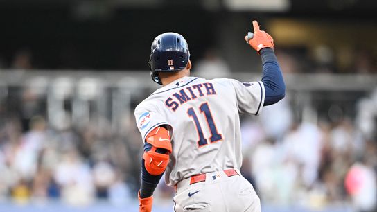 Aug 7, 2026; San Diego, California, USA; Houston Astros right fielder Cam Smith (11) rounds the bases after hitting a solo home run during the second inning against the San Diego Padres at Petco Park. Aug 7, 2026; San Diego, California, USA; Houston Astros right fielder Cam Smith (11) rounds the bases after hitting a solo home run during the second inning against the San Diego Padres at Petco Park.