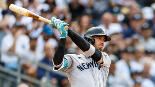 Sep 5, 2026; San Diego, California, USA; New York Yankees left fielder Cody Bellinger (35) hits a two-run single during the second inning against the San Diego Padres at Petco Park. Sep 5, 2026; San Diego, California, USA; New York Yankees left fielder Cody Bellinger (35) hits a two-run single during the second inning against the San Diego Padres at Petco Park.