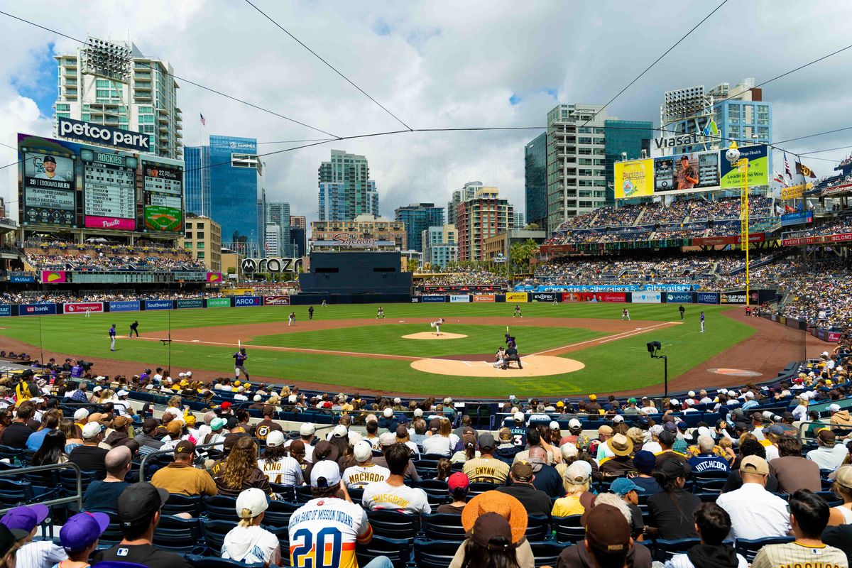 Fans attend an MLB game between the Colorado Rockies and the San Diego Padres, Sunday April 12, 2026 at Petco Park in San Diego, Calif.