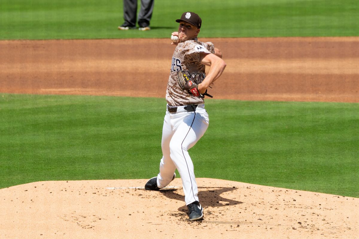 San Diego Padres starting pitcher Nick Pivetta (27) delivers a pitch during an MLB game between the Colorado Rockies and the San Diego Padres, Sunday April 12, 2026 at Petco Park in San Diego, Calif.