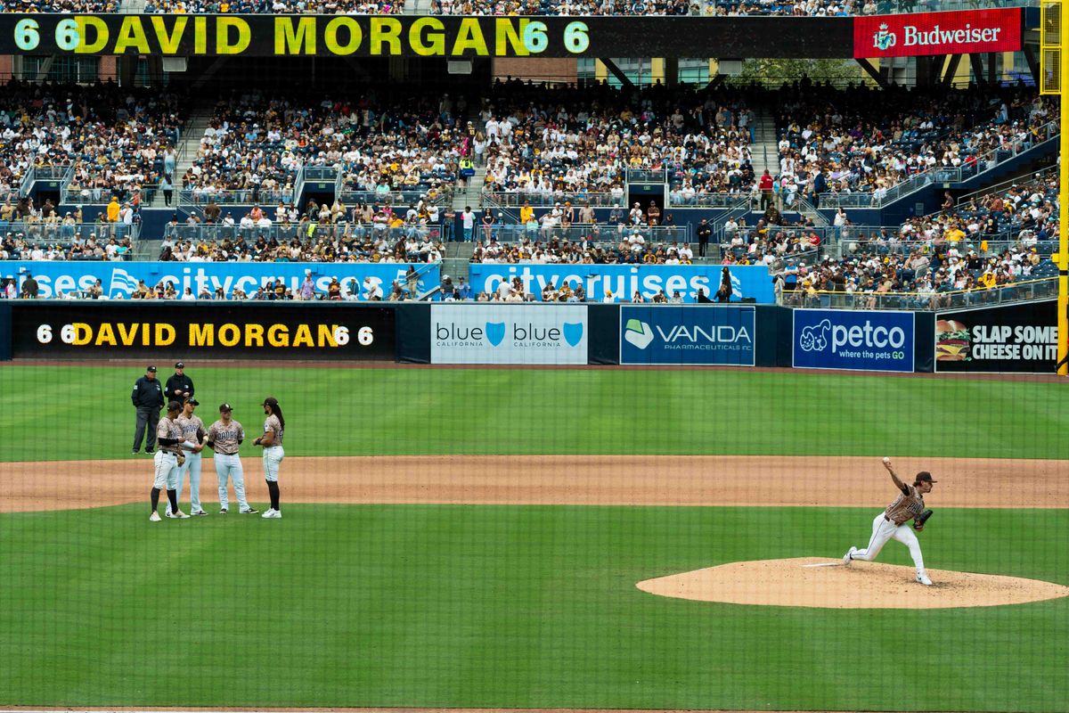 San Diego Padres relief pitcher David Morgan (66) warms up during an MLB game between the Colorado Rockies and the San Diego Padres, Sunday April 12, 2026 at Petco Park in San Diego, Calif.