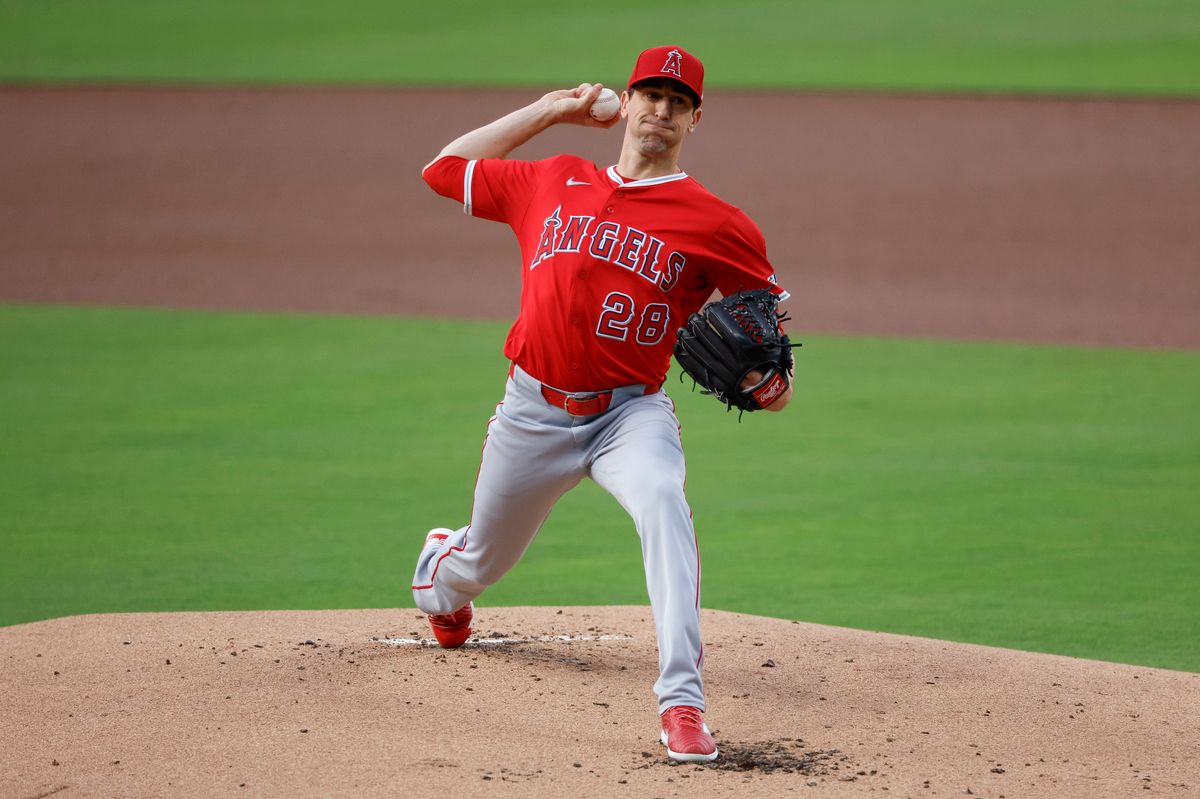 Kyle Hendricks #28 of the Los Angeles Angels throws a pitch against the San Diego Padres at Petco Park at Petco Park on May 14, 2025 in San Diego, California.