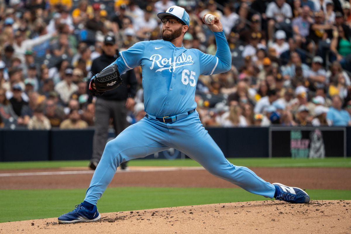 Kansas City Royals pitcher Noah Cameron (65) throws a pitch during an MLB game against the San Diego Padres on June 21, 2025 at Petco Park in San Diego, CA.