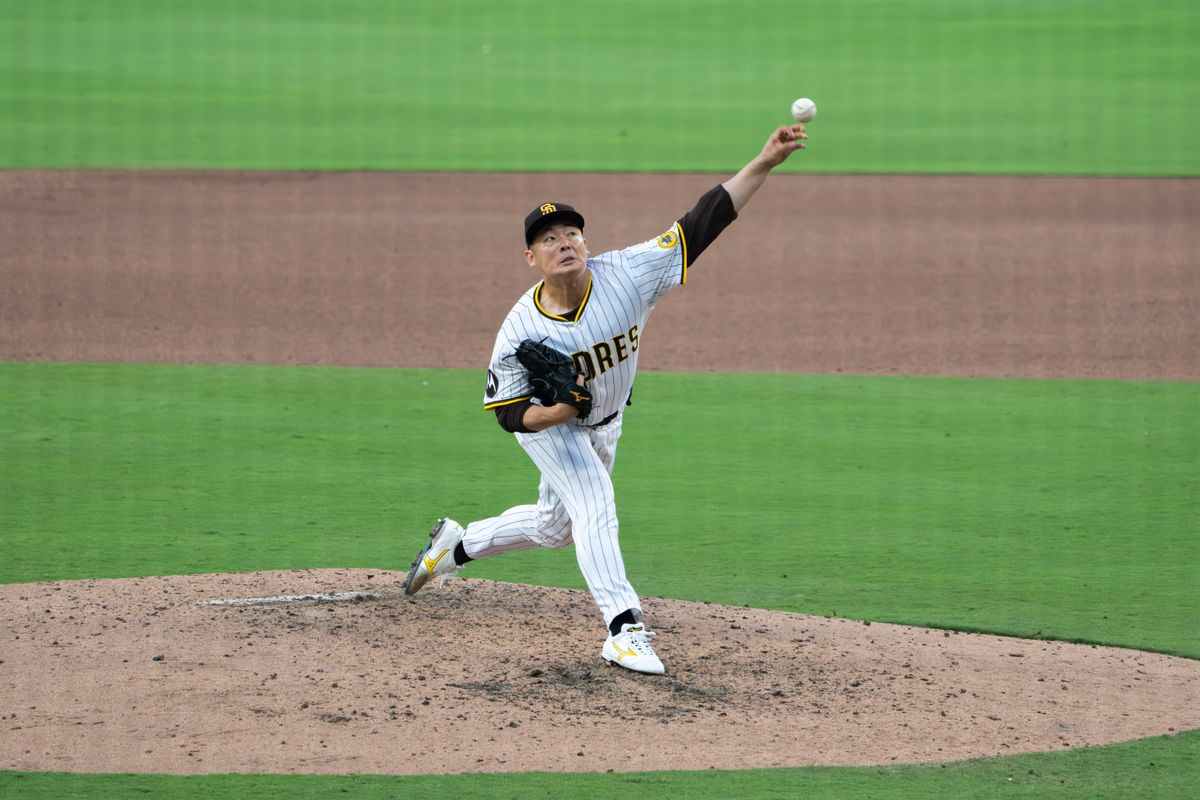 San Diego Padres Pitcher Yuki Matsui #1 pitching during a game against the Philadelphia Phillies on July 12, 2025 in San Diego, CA. San Diego Padres Pitcher Yuki Matsui #1 pitching during a game against the Philadelphia Phillies on July 12, 2025 in San Diego, CA.
