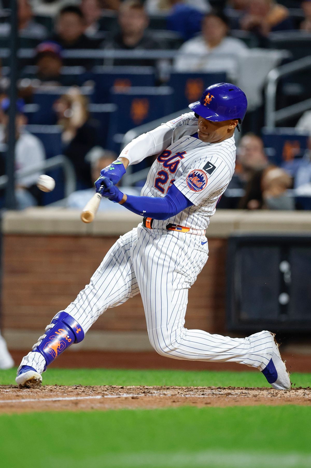 Juan Soto #22 hits a home run against the Padres at Citi Field on September 17, 2025 in New York.