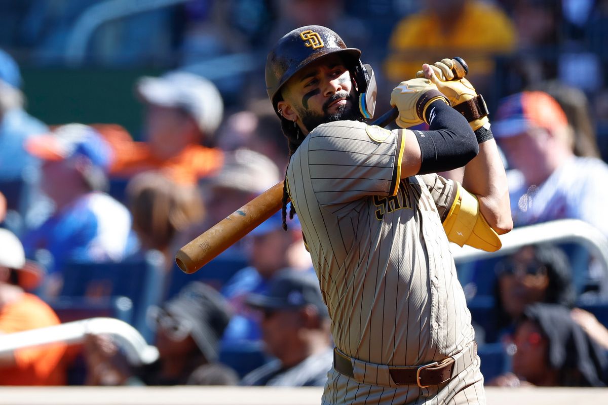 Fernando Tatis Jr. #23 on deck against the Mets at Citi Field on September 18, 2025 in New York.