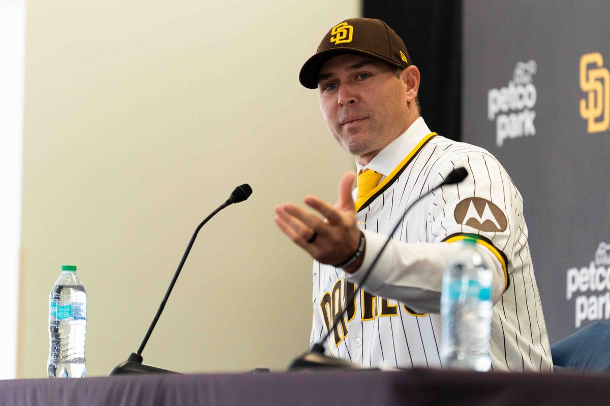 Craig Stammen is introduced as the new Padres manager, Monday November 10, 2025 in San Diego, Calif.