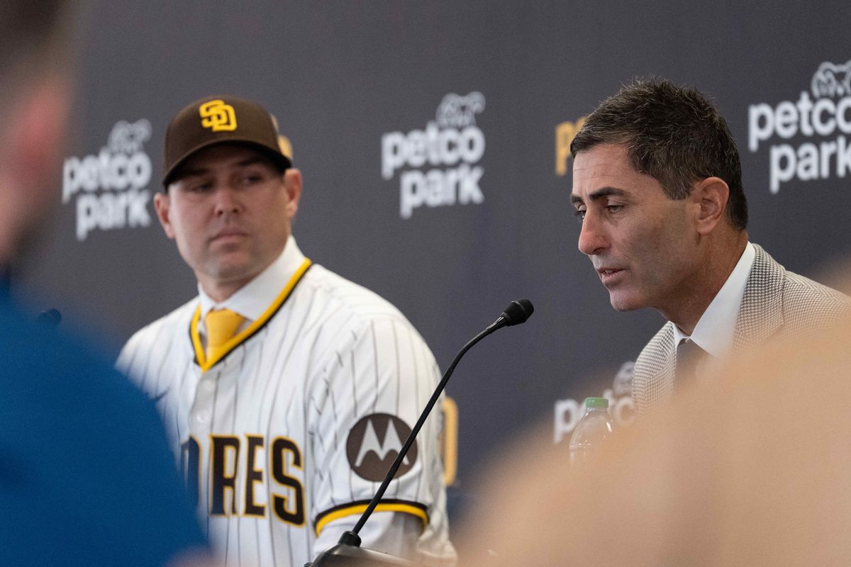 Padres General Manager A.J. Preller speaks to media as Craig Stammen is introduced as the new Padres manager, Monday November 10, 2025 in San Diego, Calif.
