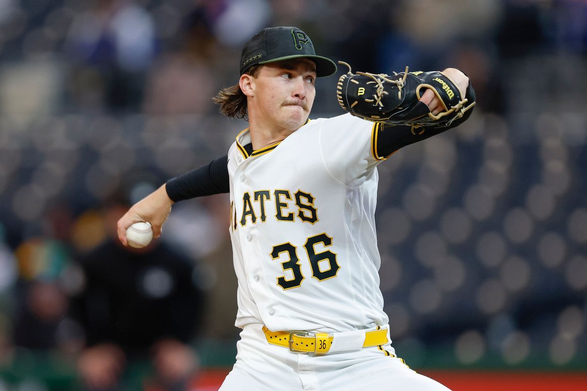 Bubba Chandler #36 throws a pitch against the Padres at PNC Park on April 6, 2025 in Pittsburgh.