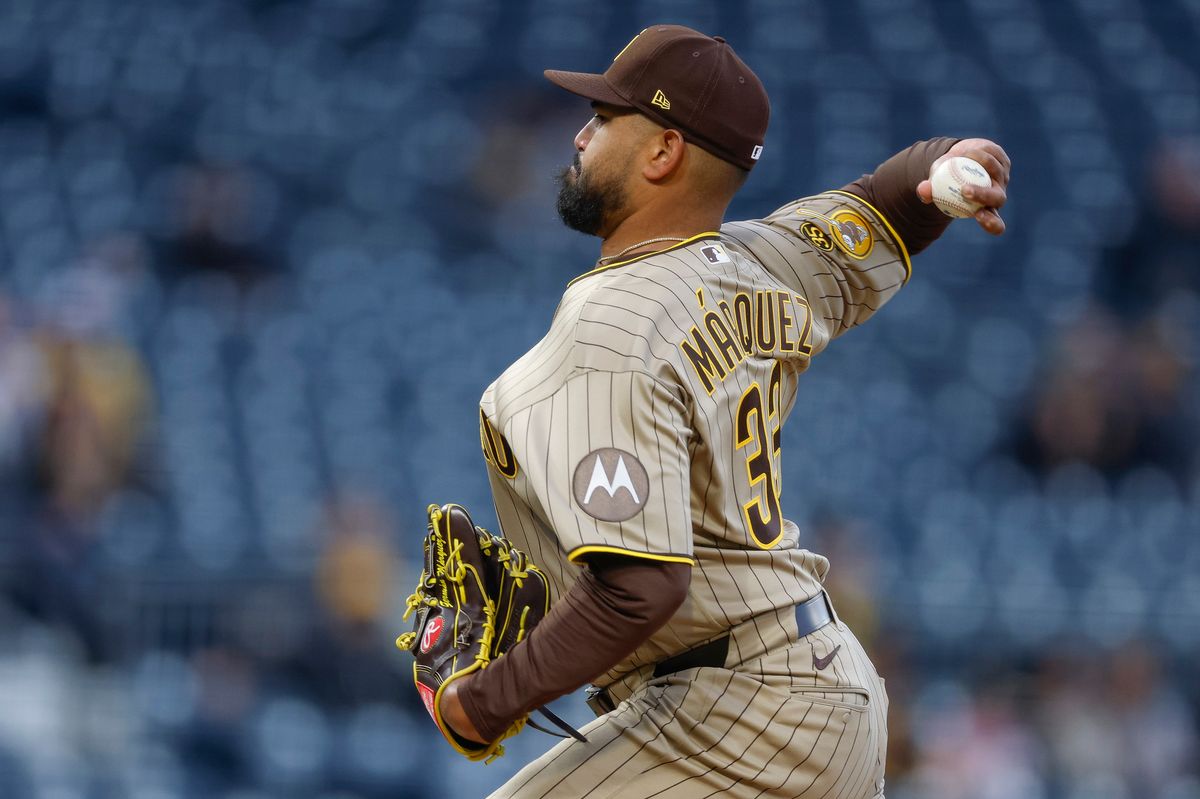 German Marquez #33 throws a pitch against the Pirates at PNC Park on April 6, 2025 in Pittsburgh.