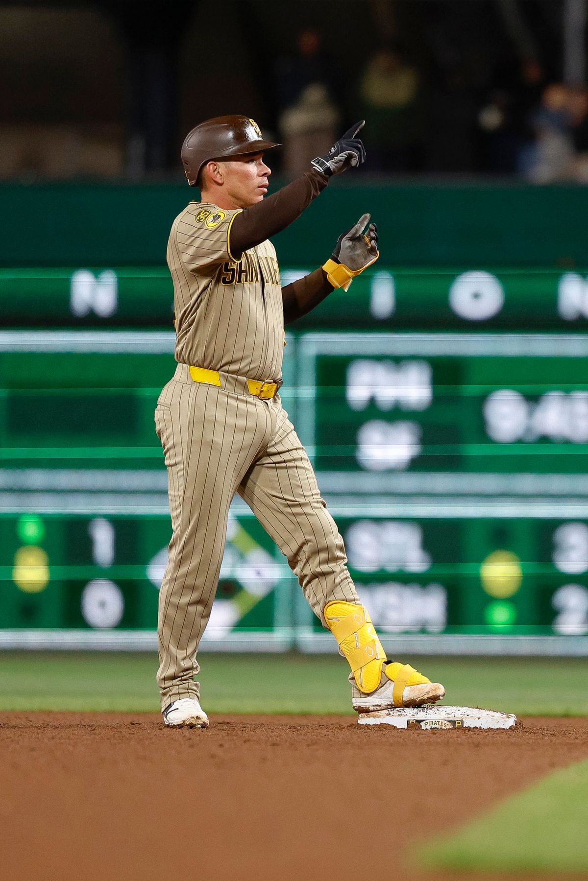 Freddy Fermin #54 celebrates a double against the Pirates at PNC Park on April 6, 2025 in Pittsburgh.